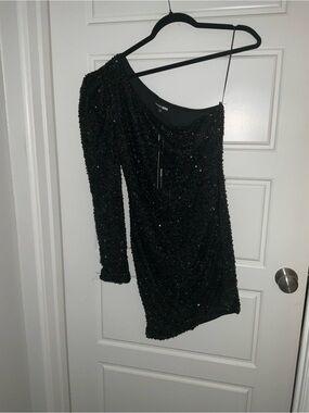 Fashion Nova One-Shoulder Black Sequin Mini Dress